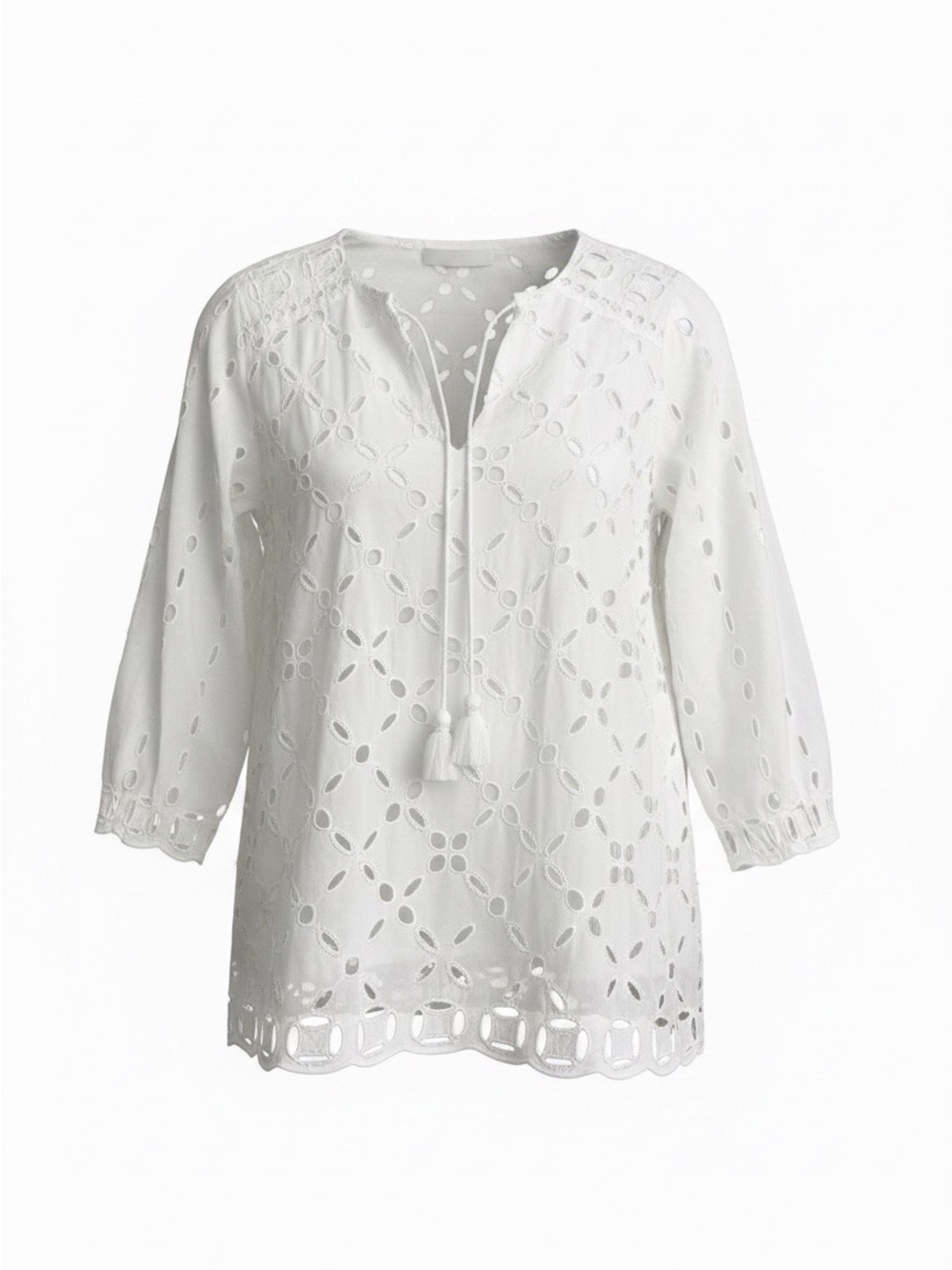 ecru White Eyelet Tassel Peasant Tunic